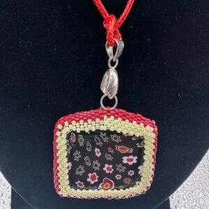 Hand Made Elegant Multi color Millefiori glass cabochon Beaded Pendant Necklace